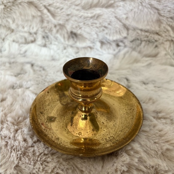 Vintage Gold Brass Candle Holder. 3 3/4” Wide - Picture 1 of 4